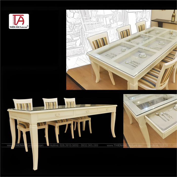 Bộ Bàn Ăn Bán Cổ Điển TA 8013
